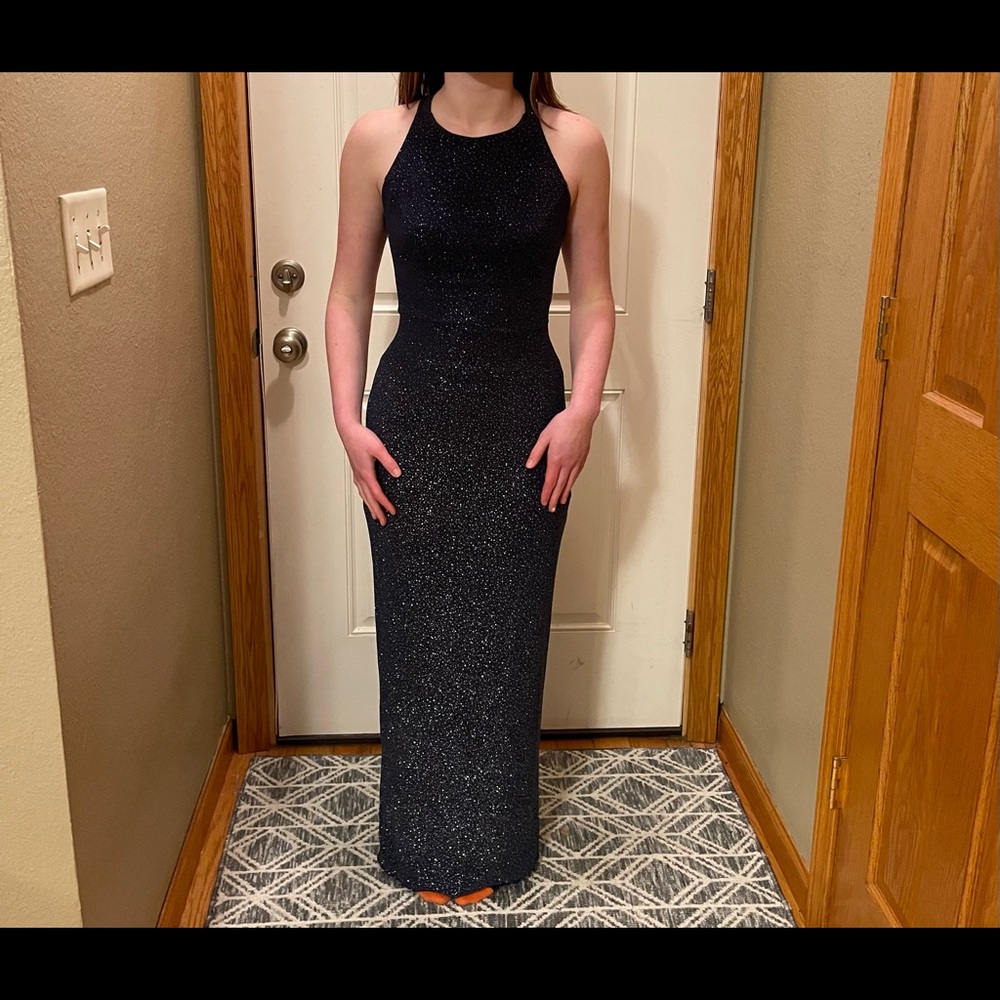 Navy Blue Sparkly Prom Dress